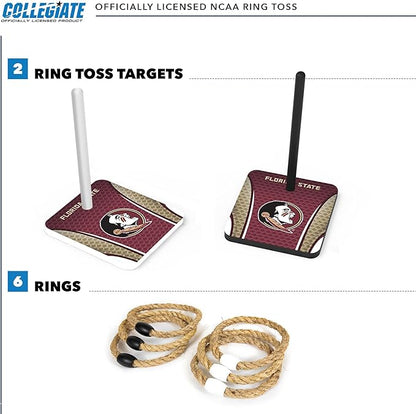 Solid Wood College Quoits Set with Direct Print HD Team Graphics – Tailgate Ring Toss Game – Great