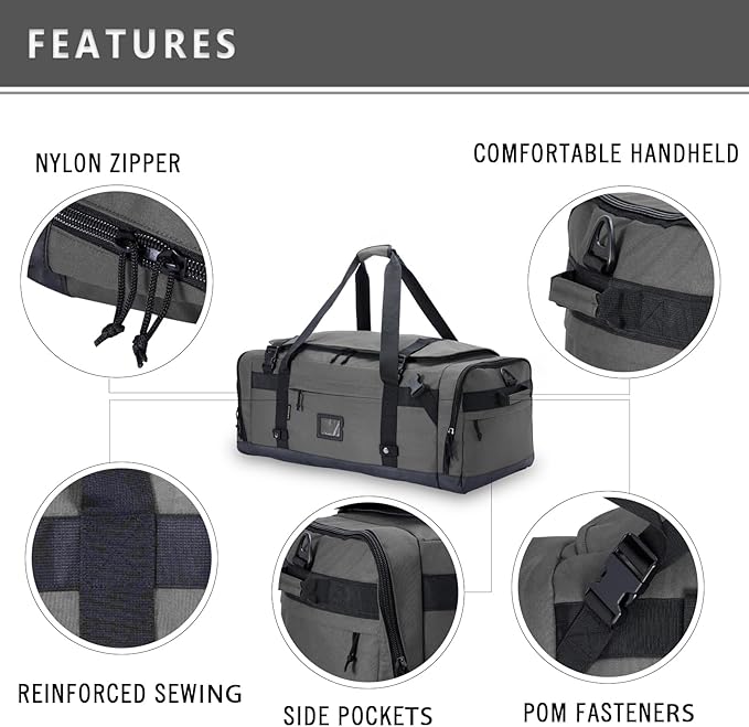 Large Duffle Bag for Travel - Men & Women, Foldable Gym Duffle Backpack, Heavy Duty Tactical