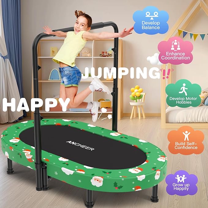 ANCHEER 56" Double Mini Trampoline for Kids, Mini Rebounder with 5-Level Adjustable Handle