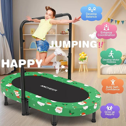 ANCHEER 56" Double Mini Trampoline for Kids, Mini Rebounder with 5-Level Adjustable Handle
