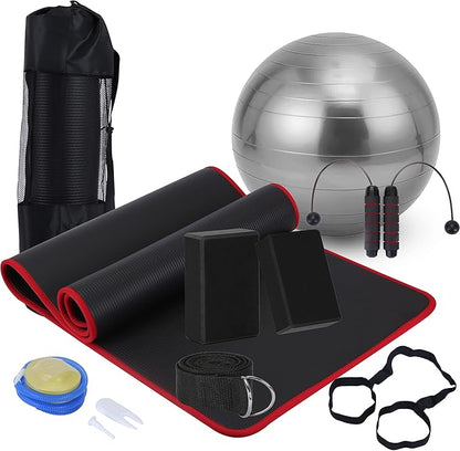 Yoga Mat Set for Beginners,Yoga Mat with Carrying Strap,Yoga Blocks 2 Pack with Yoga Strap,Yoga