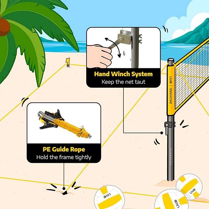 A11N Outdoor Volleyball and Badminton Combo Set - Includes Adjustable Height Anti-Sag Net