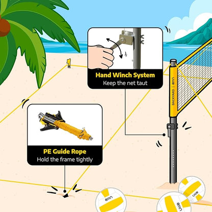 A11N Outdoor Volleyball and Badminton Combo Set - Includes Adjustable Height Anti-Sag Net