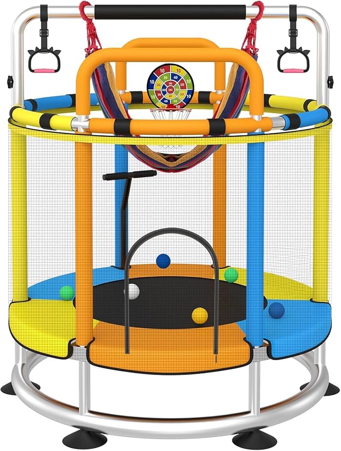 Trampoline for Kids, Full Anti-Rust 440lbs Anti-Rollover Round Bottom Toddler Trampoline