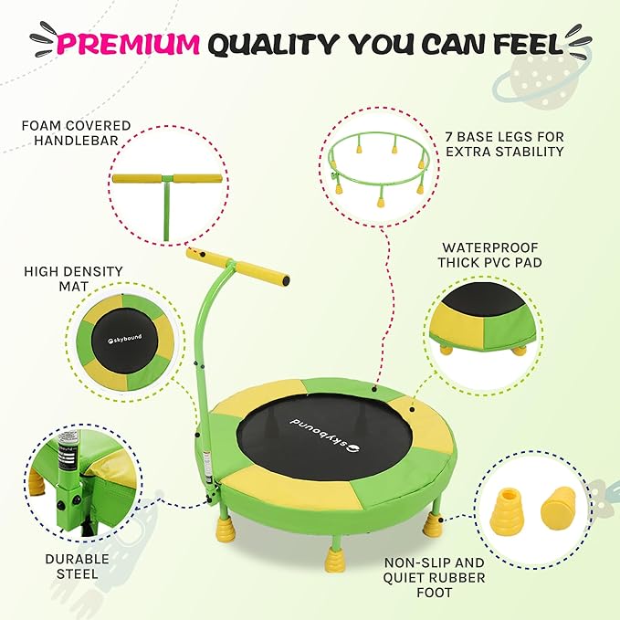 SkyBound 36 Inch Indoor Trampoline for Kids - Kids Trampoline Indoor with Handle - Toddler