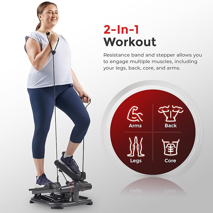 Sunny Health & Fitness 2-in-1 Premium Power Stepper with 400lbs Weight Capacity and Resistance