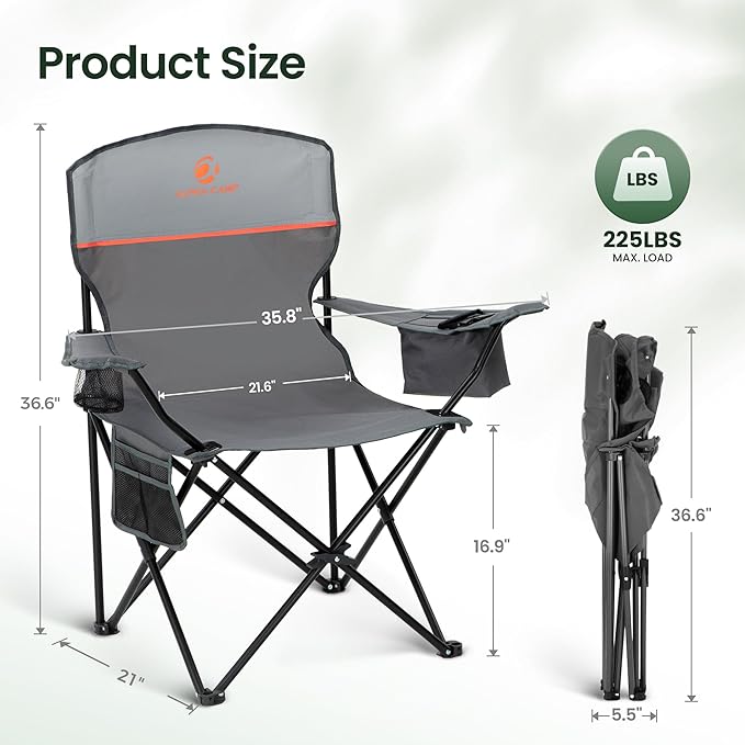 HIGH POINT SPORTS 2 Pack Portable Camping Chair for Adults, Folding Outdoor Camp Chair Lightweight