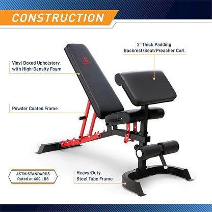 Marcy Adjustable Weight Bench for Home Gym, Heavy-Duty Workout Bench Press with 7-Position