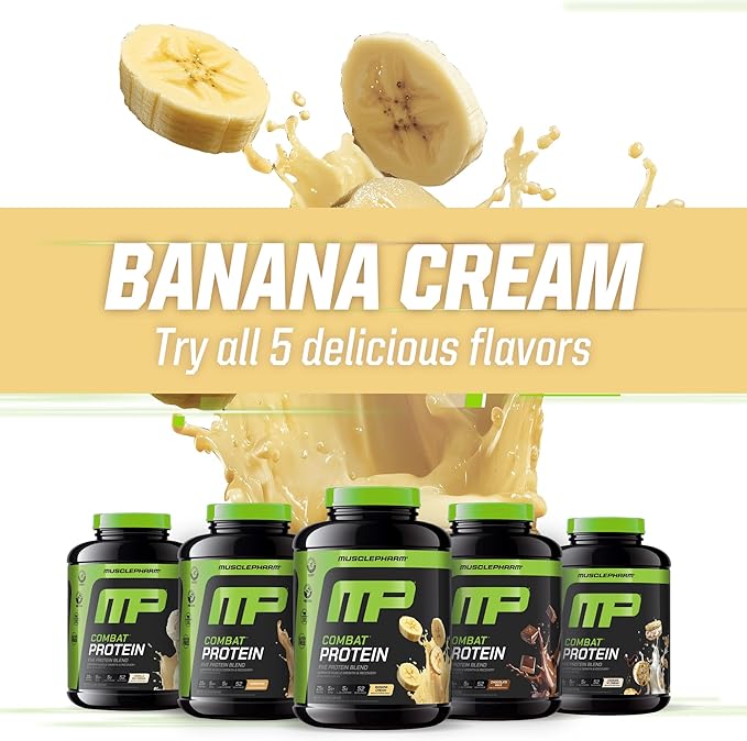 MusclePharm Combat Protein Powder, Banana Cream Flavor, Fuels Muscles for Productive Workouts, 5