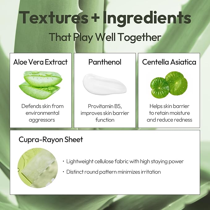 LAPCOS Aloe Sheet Mask, Daily Face Mask with Cucumber and Aloe Gel to Calm and Moisturize Skin