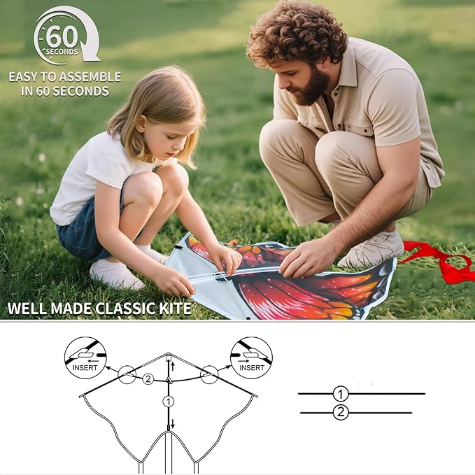Easy to Fly Kites for Kids Ages 4-8 8-12 & Adults, Beach Flying Toys Butterfly Kite with Handle and