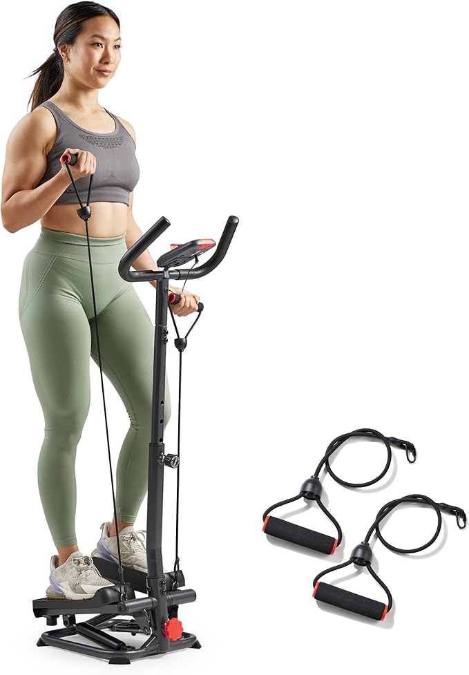 Sunny Health & Fitness Total Body 2-in-1 Smart Stepper Machine for Home with Handlebar and