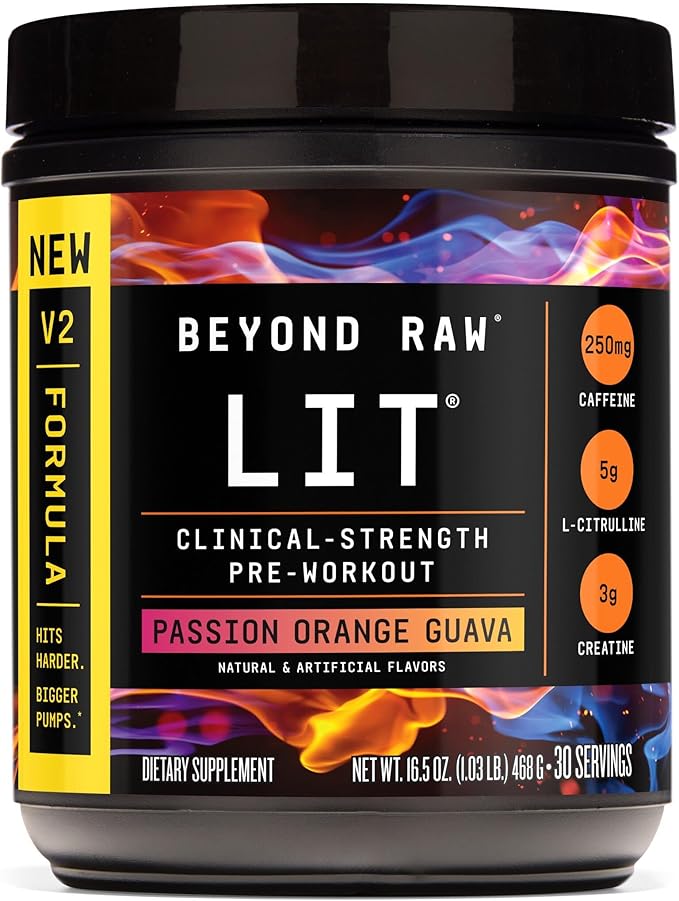 BEYOND RAW LIT V2 Clinical Strength Pre Workout Powder, Hits Harder, Bigger Pumps, Caffeine