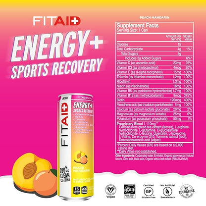 LIFEAID FITAID Energy Drink, 200mg Natural Caffeine, Keto, 15 Calories, Variety Pack, BCAAs
