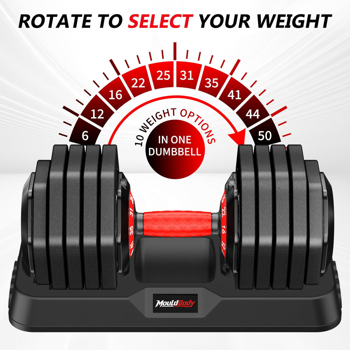 Mouldbody Adjustable Dumbbell Set Pair 50 lb, 10-in-1 Free Weight Set