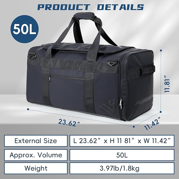 Duffle Backpack Heavy Duty Gym Bag for Men, 50L Convertible Travel Duffel Water Resistant Large