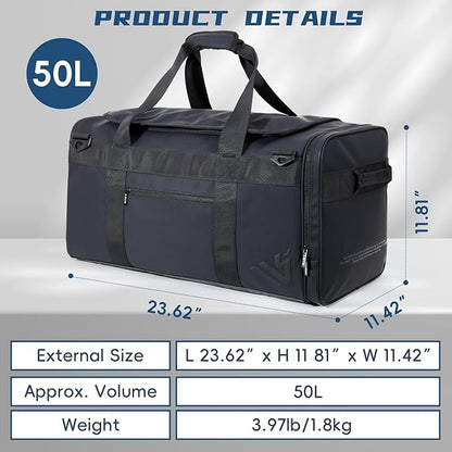 Duffle Backpack Heavy Duty Gym Bag for Men, 50L Convertible Travel Duffel Water Resistant Large