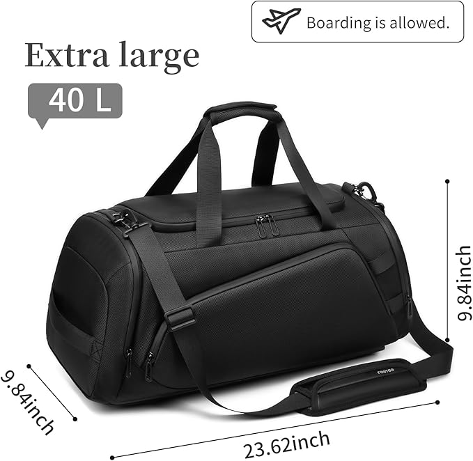 Duffle Bag for Travel, Carry on Gym Bag for Men, Waterproof Sport Bags with Shoe Compartment, 40L