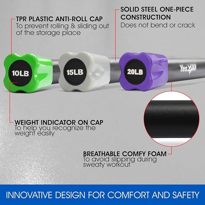 Yes4All Total Body Workout Weighted Bar, Resistance Band Bar, Racks for Strength Training, Exercise