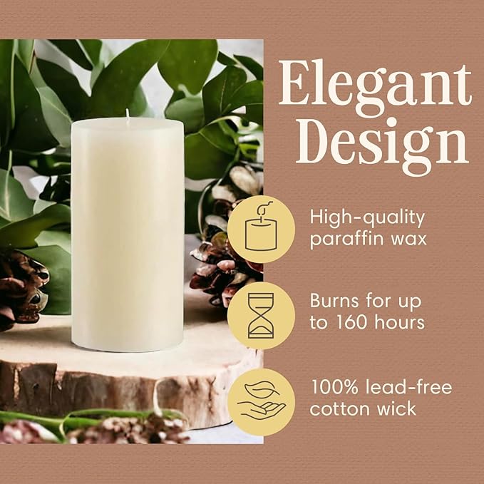 Mister Candle Non Scented Luxury 4 x 8 Pillar Candle, Hand Poured Ivory Unscented Candle for Home