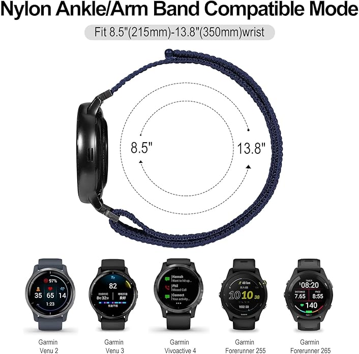 22mm Sport Ankle/Arm Band Compatible with Amazfit Helio, Quick Release Breathable Nylon Bicep Strap