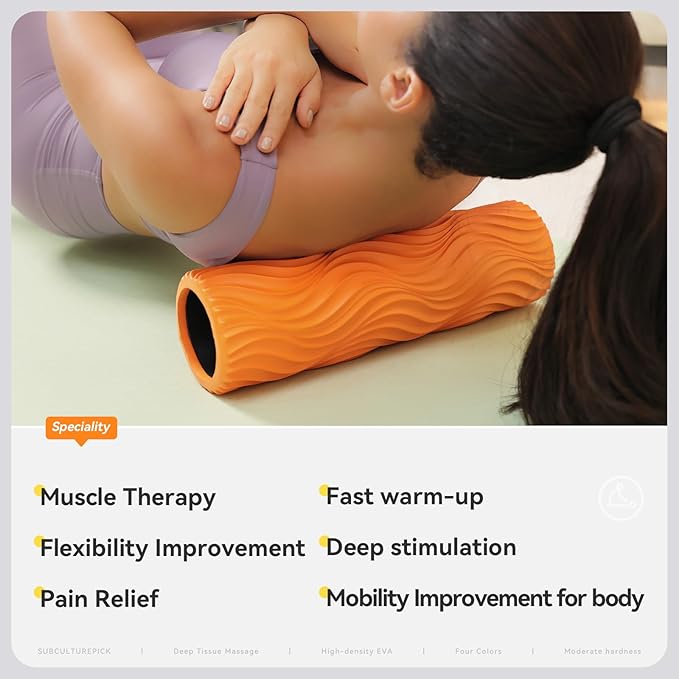 Foam Roller - Muscle Massage Roller for Back Pain & Stretching - Ergonomic Wide Wave Textured