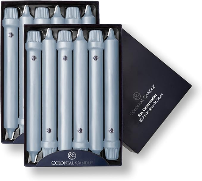 Colonial Candle Unscented Taper Candle, Classic Collection, Wedgewood, 8 in, Pack of 12 - Up to 6