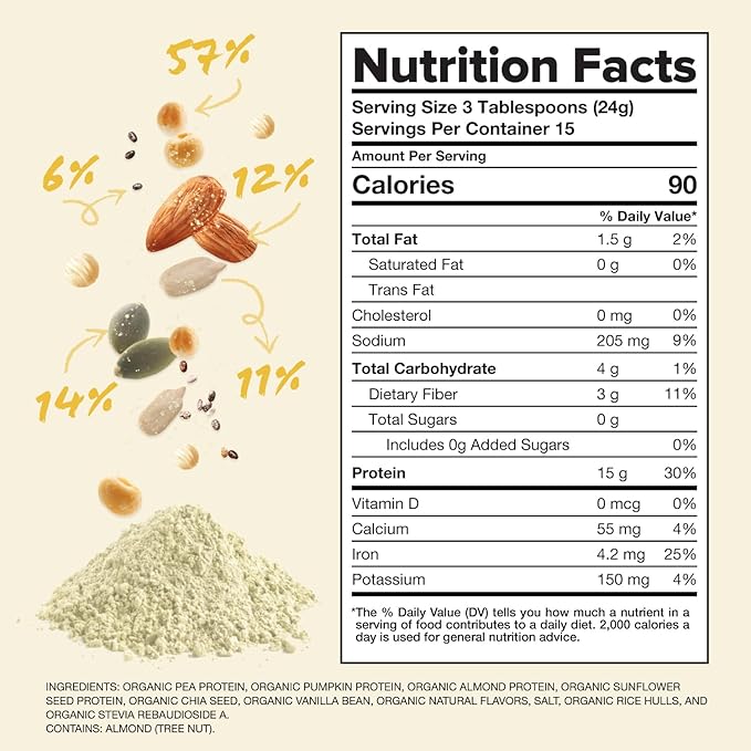 Complement Organic Vanilla Vegan Protein Powder (15 Servings) Low Carb, Low Calorie, Sugar Free