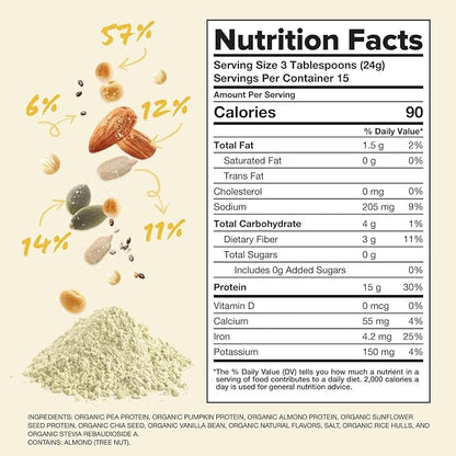 Complement Organic Vanilla Vegan Protein Powder (15 Servings) Low Carb, Low Calorie, Sugar Free