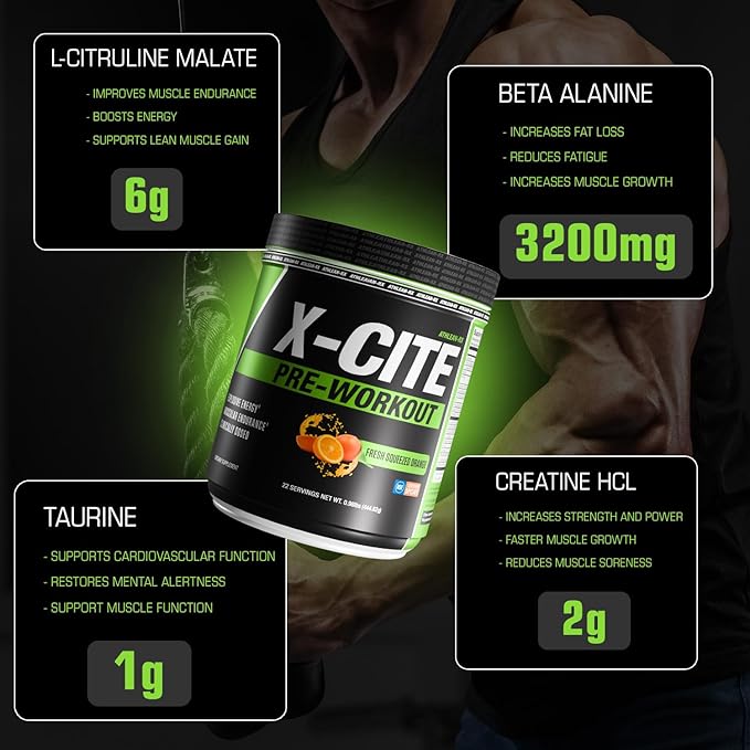 X-CITE Pre-Workout by ATHLEAN-X - Enhanced Formula with Beta-Alanine, Creatine & Caffeine for