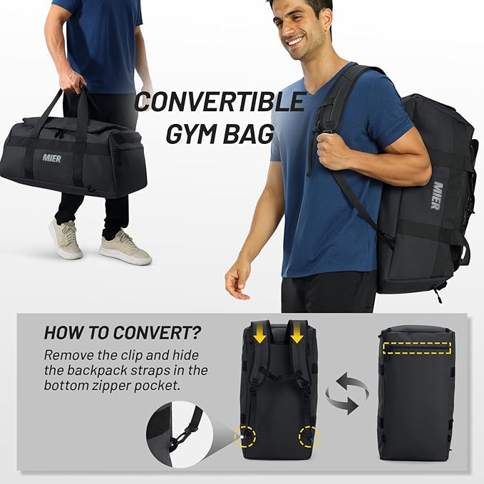 MIER Gym Bag for Men Large Duffel Backpack with Shoe Compartment, 60L Convertible Duffle Bags