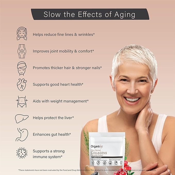 Organixx Collagen Peptides Powder with Vitamin C, Types I, II, III, V, X Hydrolyzed Collagen, Hair