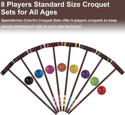 28In Croquet Party Set for 8 Players - Made of Long-Lasting Pine Wood, Family Fun for Backyards