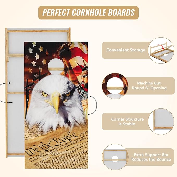 Cornhole Board Set,Corn Hole Games for Adults Outdoor,2X4FT Solid Wood Regulation Cornhole Boards