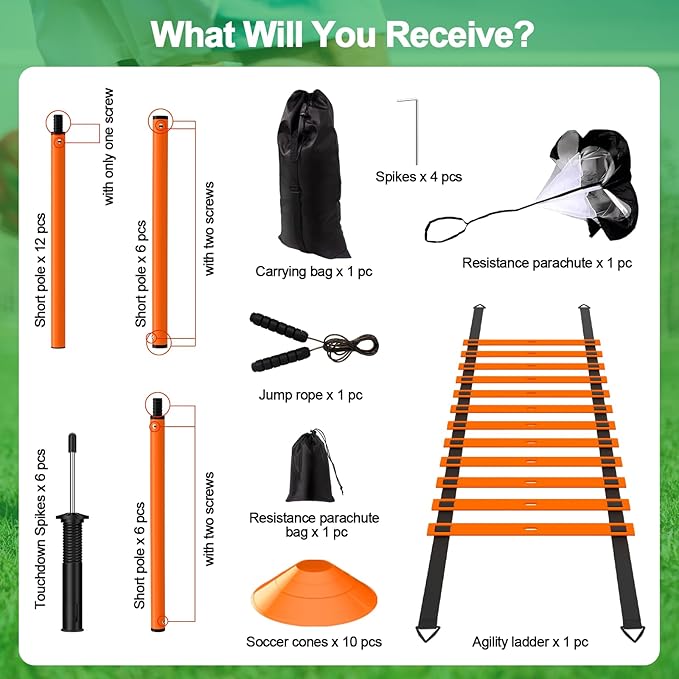 24Pcs Soccer Agility Training Equipment Set Ultimate Agility Poles Cones Ladder More for Quick