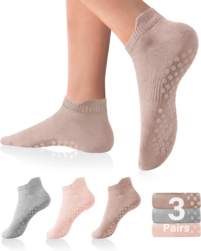 DIBAOLONG Pilates Socks with Grips for Women Yoga Socks Non Slip Barre Hospital Socks 6-Pairs