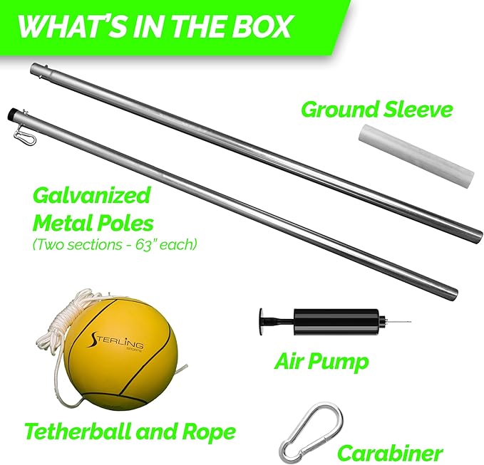 STERLING Sunnywood Sports Heavy Duty Tetherball Set for Outdoor Backyard with Ball, Rope and Pole