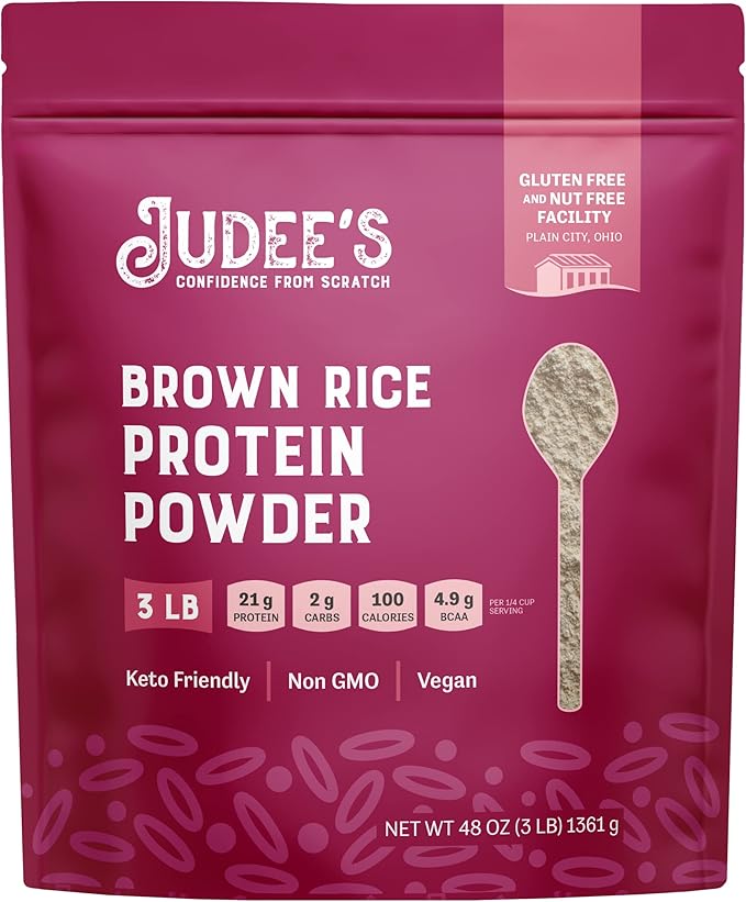 Judee's Brown Rice Protein Powder, (80% Protein) 3 lb - Non-GMO & Sprouted - Keto-Friendly, Dairy