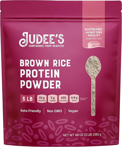 Judee's Brown Rice Protein Powder, (80% Protein) 3 lb - Non-GMO & Sprouted - Keto-Friendly, Dairy