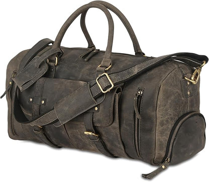 KomalC 24 Inch Leather Duffel Bags for Men and Women Full Grain Leather Travel Overnight Weekend