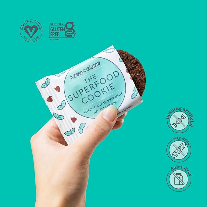 Love + Chew, Mint Cacao Brownie Minis - 18 Count - Tasty Gluten Free Cookies - Vegan - Healthy