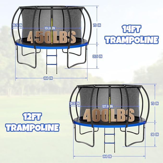 Trampoline 8FT 10FT 12FT 14FT 16FT, Outdoor Trampolines for Kids and Adults, Recreational