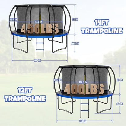 Trampoline 8FT 10FT 12FT 14FT 16FT, Outdoor Trampolines for Kids and Adults, Recreational
