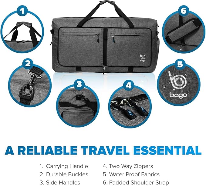 Bago Big XXL Foldable Duffel Bags for Traveling Women & Men - 140L Packable Duffle Bag for Travel