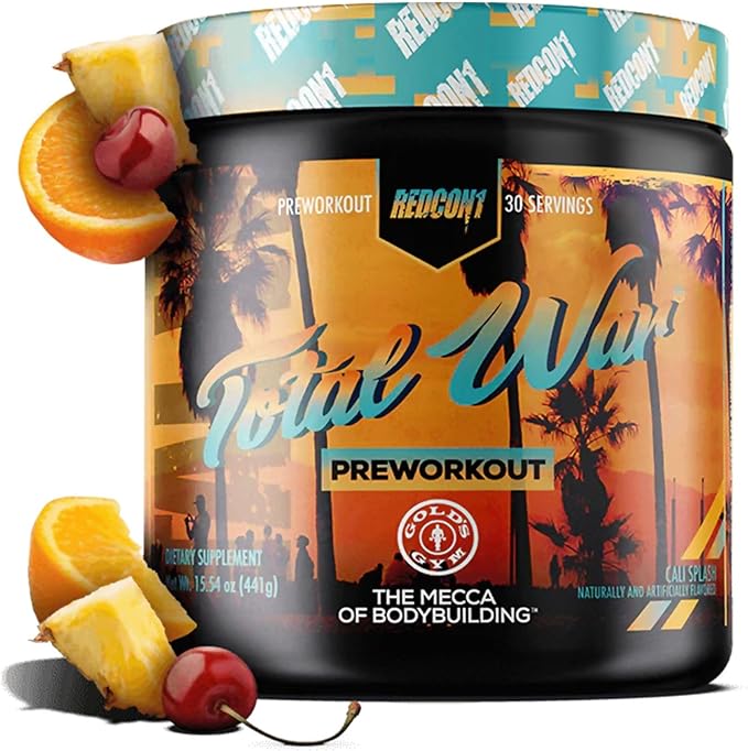 REDCON1 Total War Pre Workout, Cali Splash - Fast Acting Caffeinated Preworkout for Men + Women