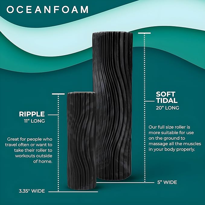 Oceanfoam Soft Tidal Roller (Black & Charcoal Marbled) - Low Density Foam Roller for Physical