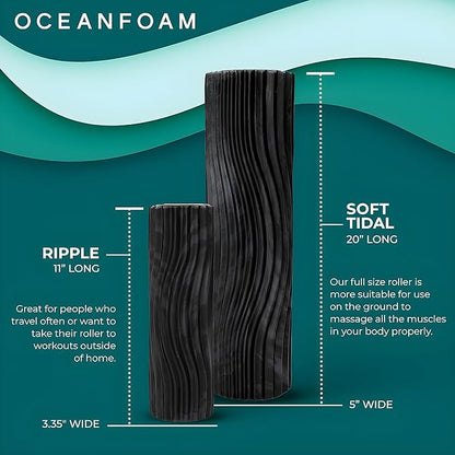 Oceanfoam Soft Tidal Roller (Black & Charcoal Marbled) - Low Density Foam Roller for Physical