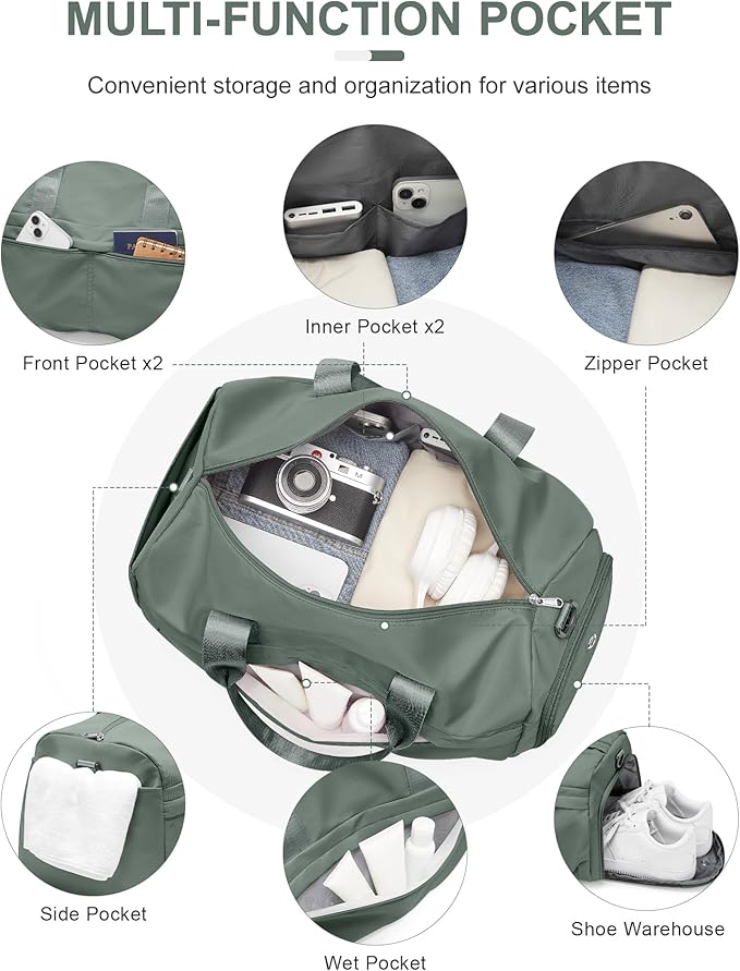 Gym Bag for Women Men with Shoe Compartment, Sport Duffel Bag, Waterproof Travel Weekender