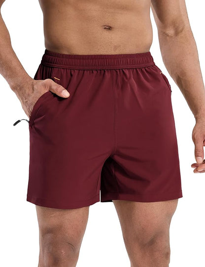 MIER Men's Quick Dry Running Shorts with Zipper Pocket, Elastic Waist Athletic Workout Exercise