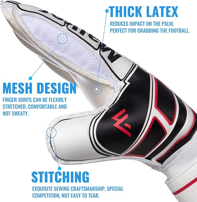 Malker Soccer Goalie Gloves Goalkeeper Gloves with Fingersave and Double Wrist Protection, Strong